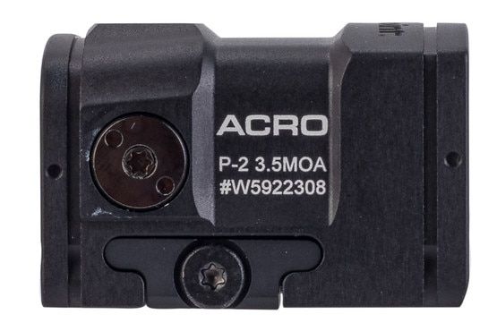 Aimpoint ACRO with 3.5 MOA red dot reticle.